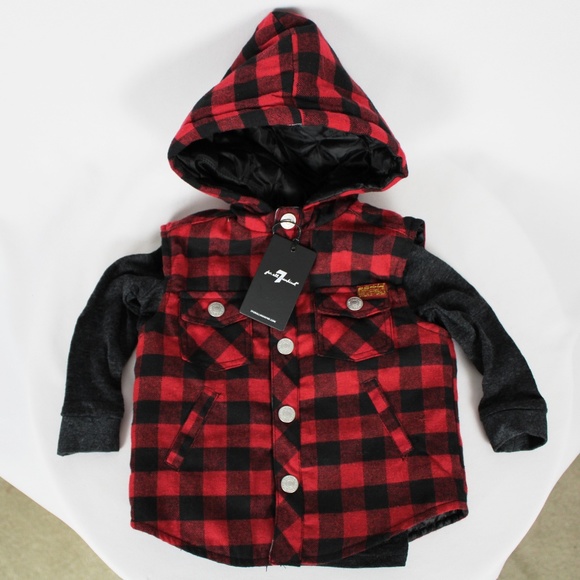 😊 7 For All Mankind BOYS Flannel Plaid Vest Shirt